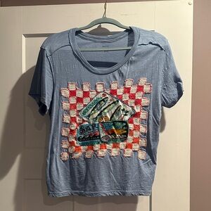 Maeve Blue Checkered Graphic Tee
